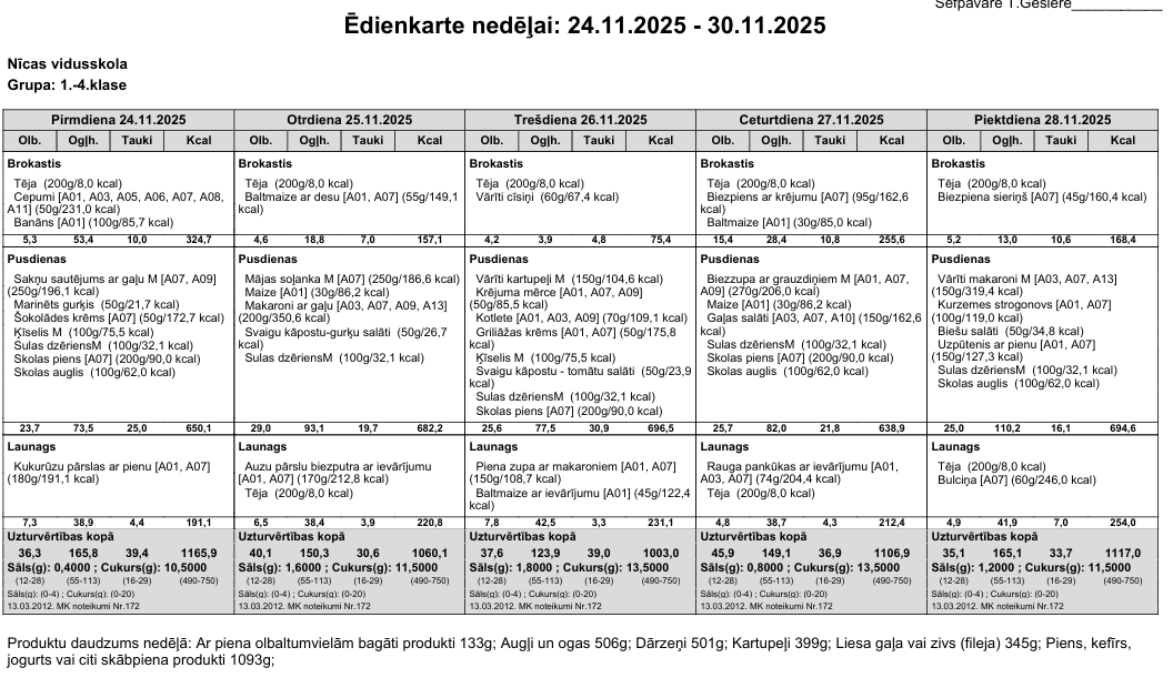 Ēdienkarte 24.11.-28.11. 1.-4.